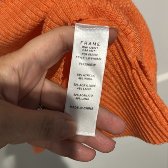 FRAME Persimmon Ribbed Knit Short Sleeve Sweater - Size Large - Picture 4 of 6